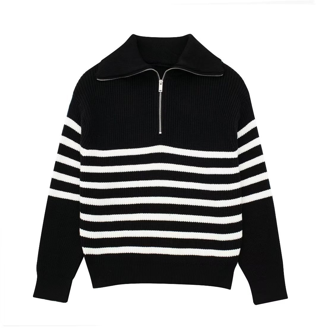 Striped Zip Up Sweater