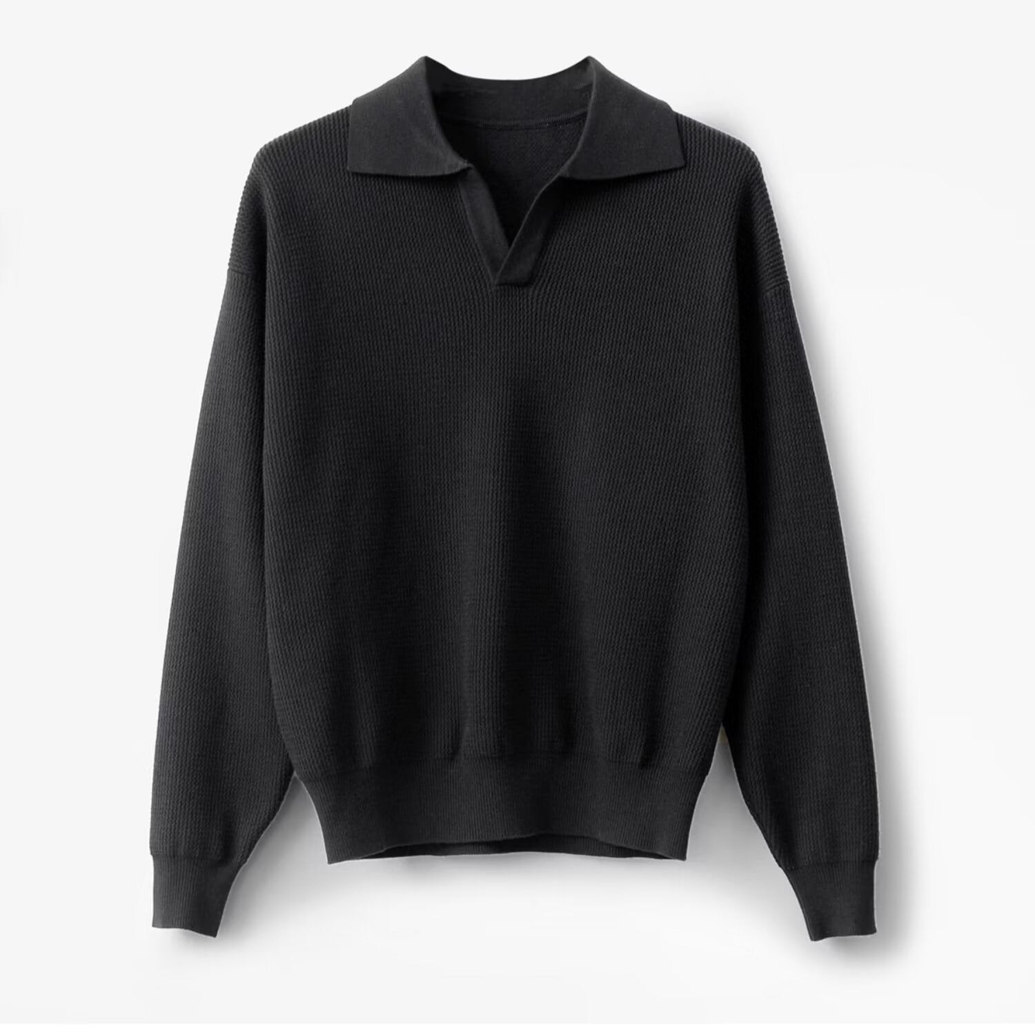 Textured Knit Polo Sweater