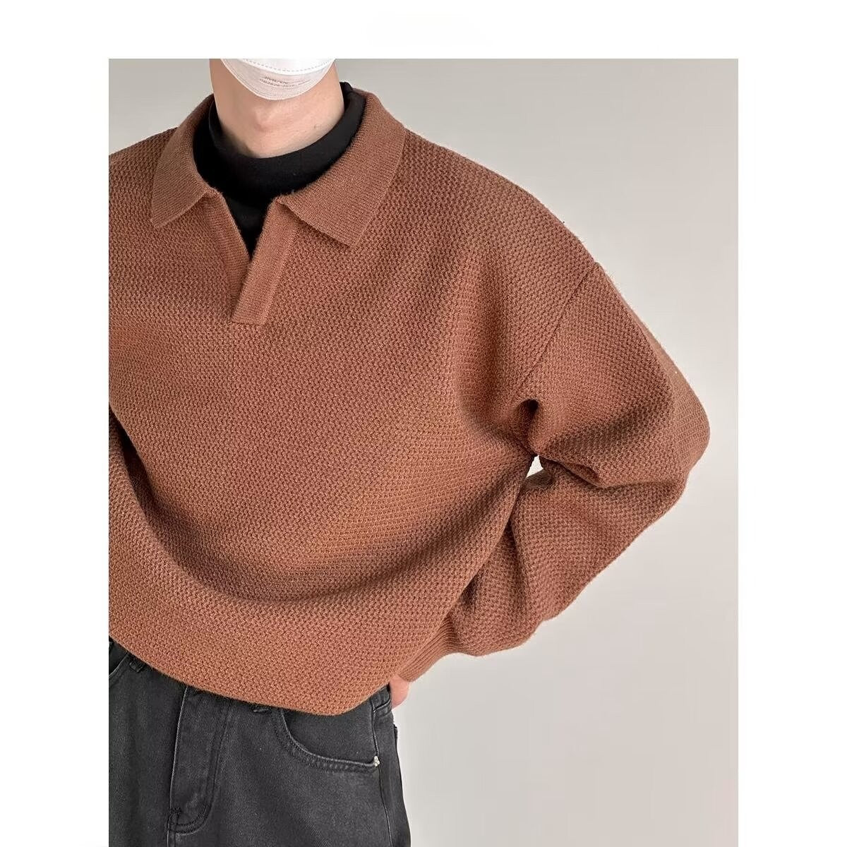 Textured Knit Polo Sweater