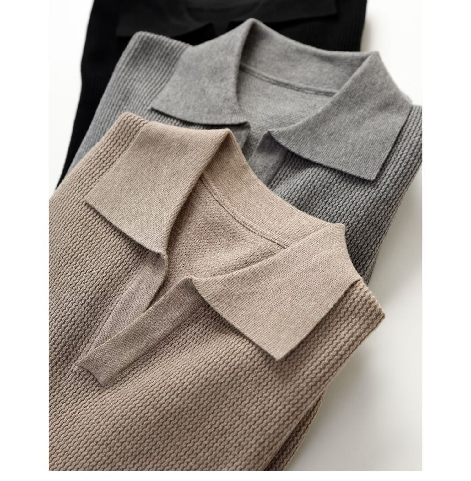 Textured Knit Polo Sweater