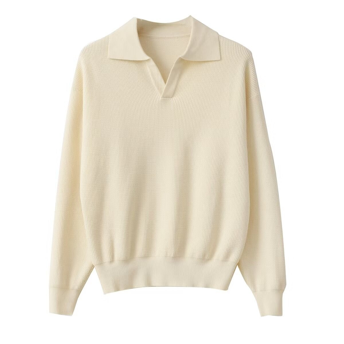 Textured Knit Polo Sweater