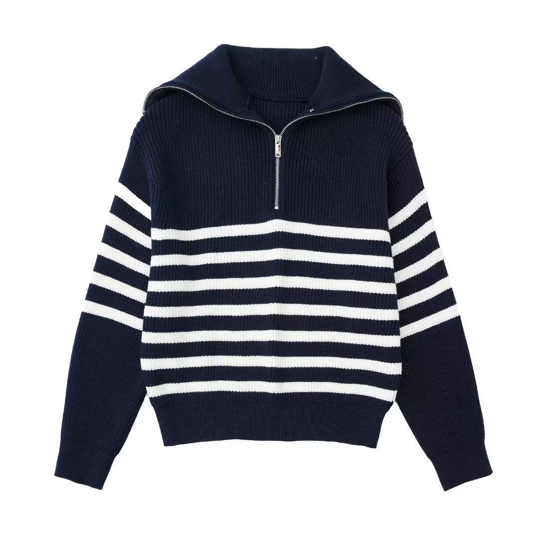 Striped Zip Up Sweater