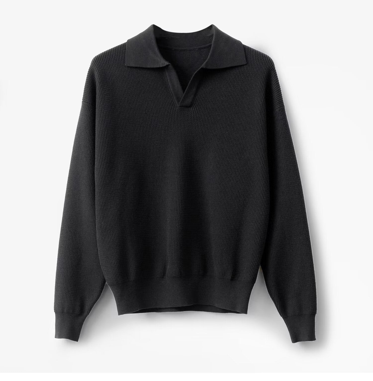 Textured Knit Polo Sweater